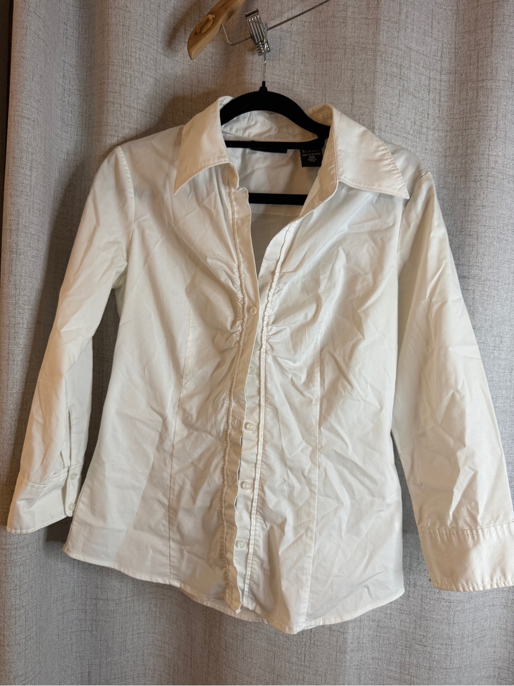 New York & Company White Ruffle-Trim Button-Up Blouse